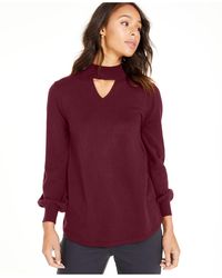 STYLE & COMPANY Womens Burgundy Cut Out Long Sleeve Mock Wear To Work Sweater XS